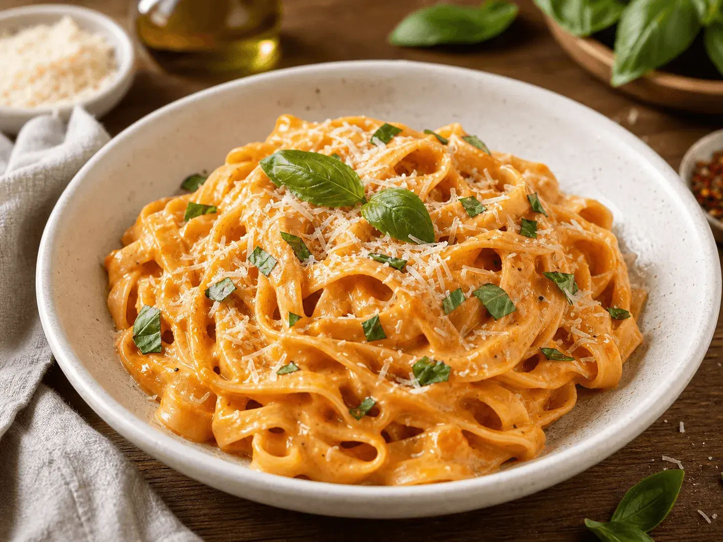 Fettuccine cu sos vodka și iaurt grecesc
