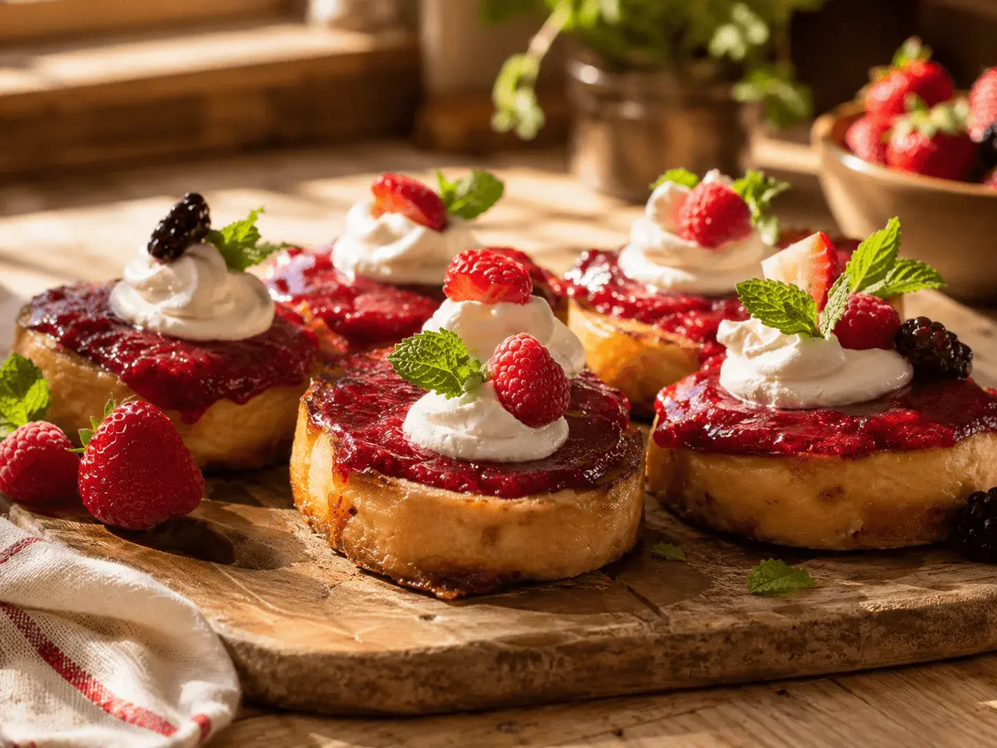 Mini cheesecake-uri cu dulceață de fructe de pădure