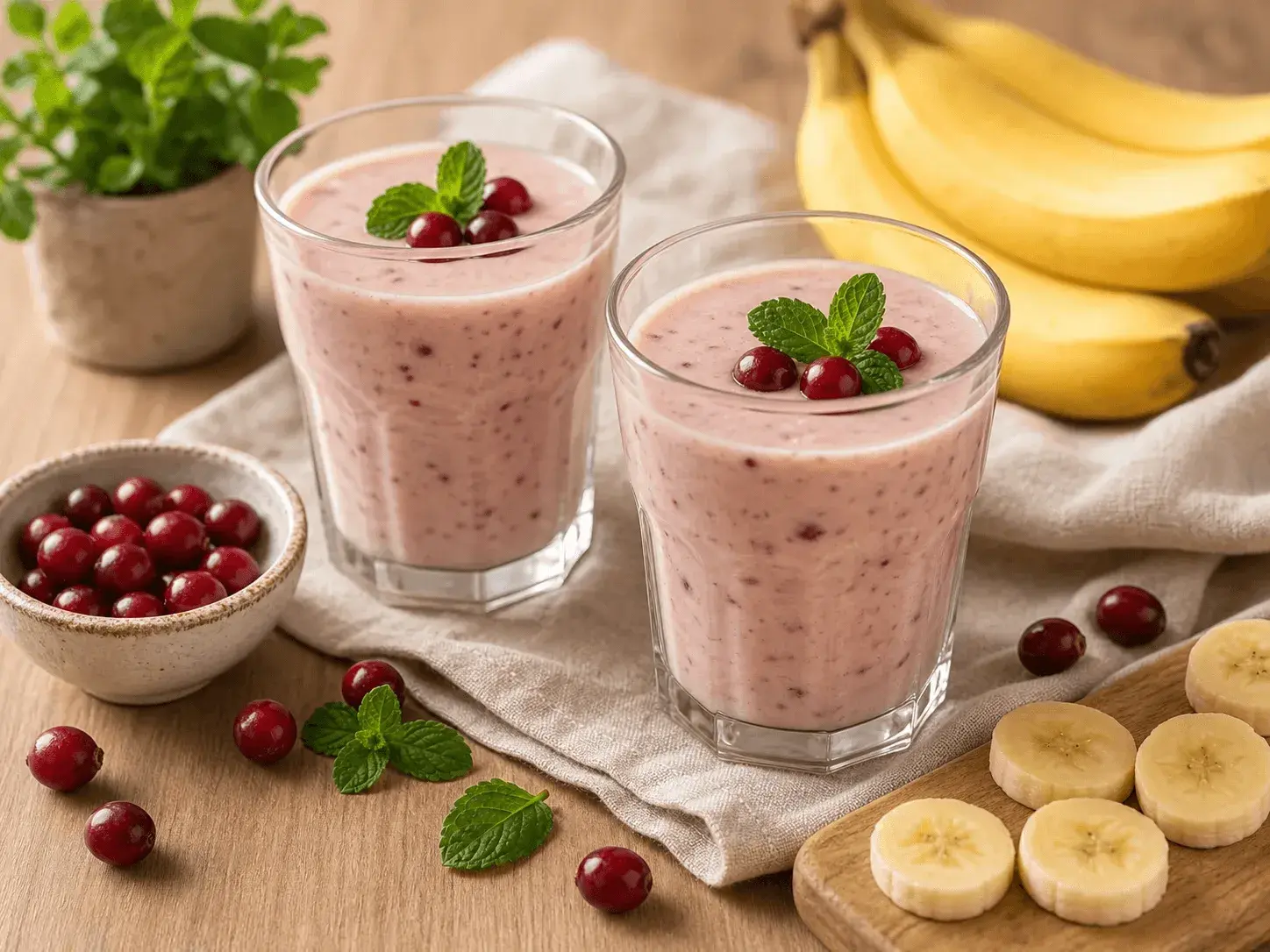 Smoothie cu banane și merișoare